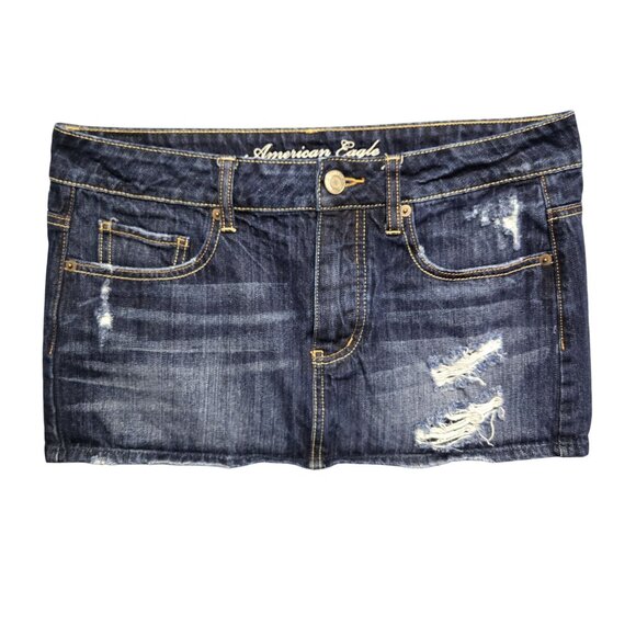 Vintage American Eagle Distressed Denim Mini Skirt Low Rise Y2K Sz 6 Elena Gilbe - Picture 1 of 6